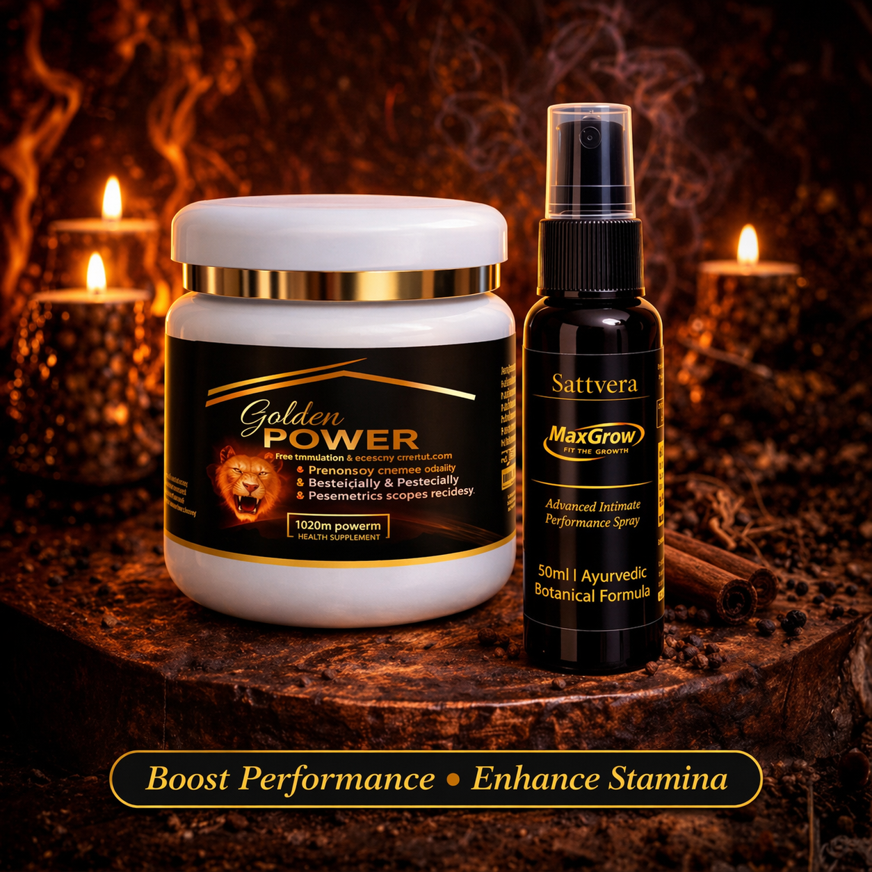 Golden Power Powder + MaxGrow Performance Spray Combo | Ultimate Strength & Performance Booster
