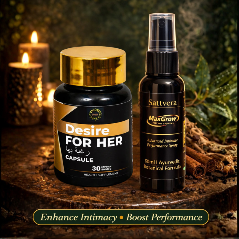 MaxGrow Performance Spray + Desire For Her Capsules Combo | Ultimate Intimacy & Performance Booster (Ayurvedic)